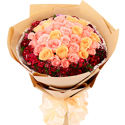 <b>忘情巴黎&粉色、香檳色玫瑰x33枝</b>